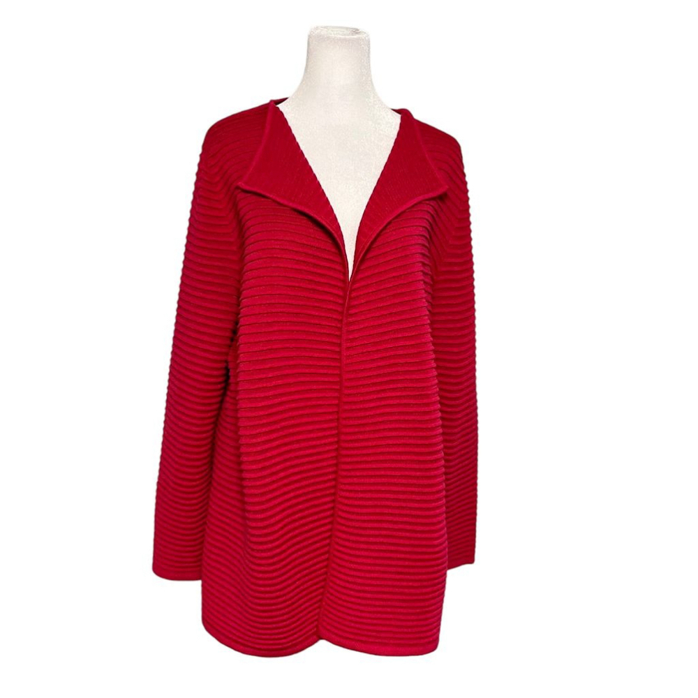 Talbots Pink Fuschia Ribbed Open Cardigan Sweater Size Large Petite